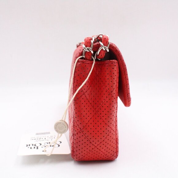 Pre-Owned, Restored CHANEL Perforated Leather Flap Shoulder Bag in Red/Silver - Picture 3 of 16